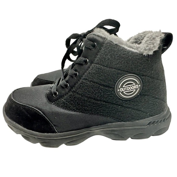 NEW Weweya Women's 9 Black‎ With Grey Fur Lined Boots Anti-Slip Ankle Snow Boots - Picture 3 of 10